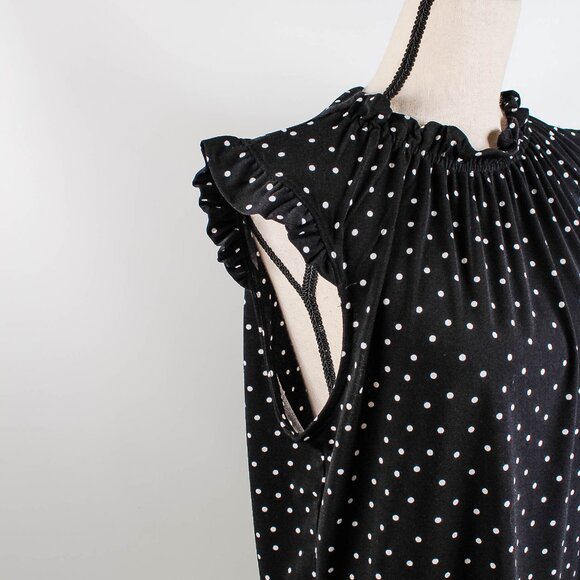 Adrianna Papell Black White Polkadot High Neck Sleeveless Blouse - XL - Picture 2 of 8